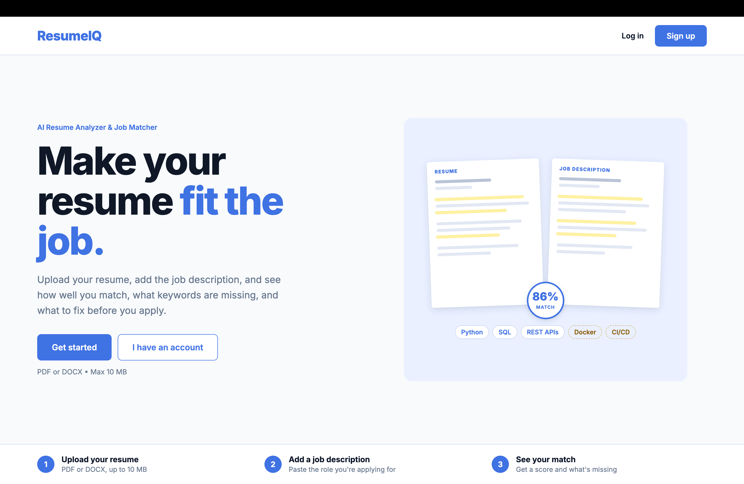 ResumeIQ AI-powered resume analysis and job matching platform welcome interface